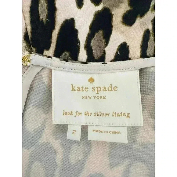 KATE SPADE Women Autumn Leopard Dress 2 Tan Brown Short Sleeve A-Line Ponte Knit - Picture 6 of 8